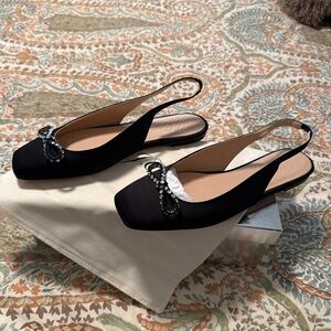 J. Crew Slingbacks in Black with Crystal Adorned Bow